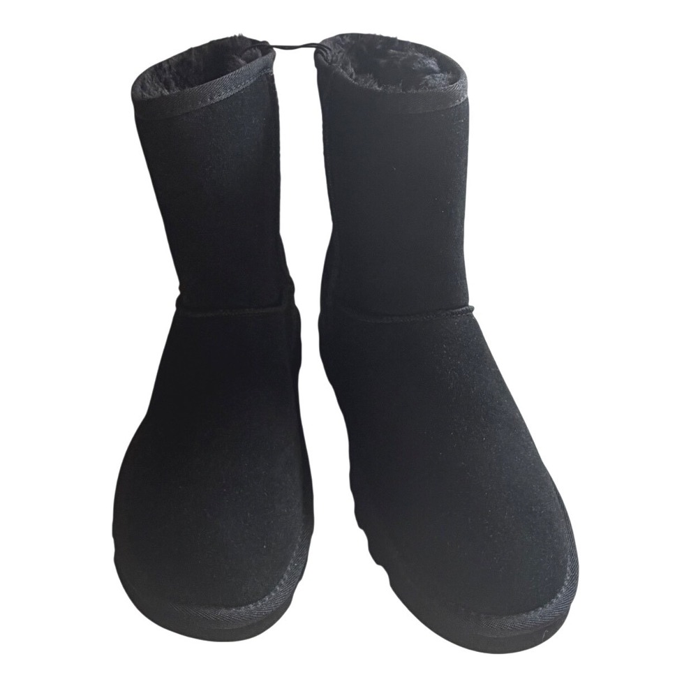 NEW Time and Tru Womens Black Genuine Suede Faux Fur Lined Boots Wide Width 10W